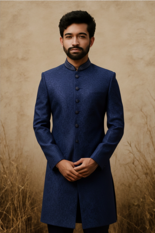 Elegant Indigo Sherwani - Image 2